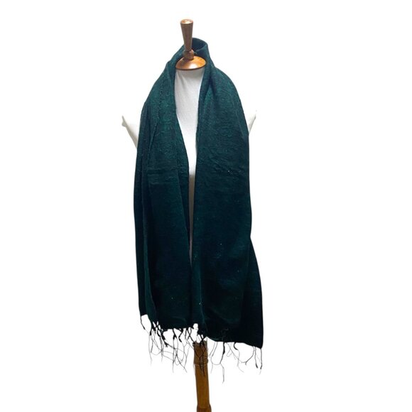 Cheppu From Himalaya Made In Nepal Blanket Scarf Green One Size Fringe Bohemian - Picture 9 of 13